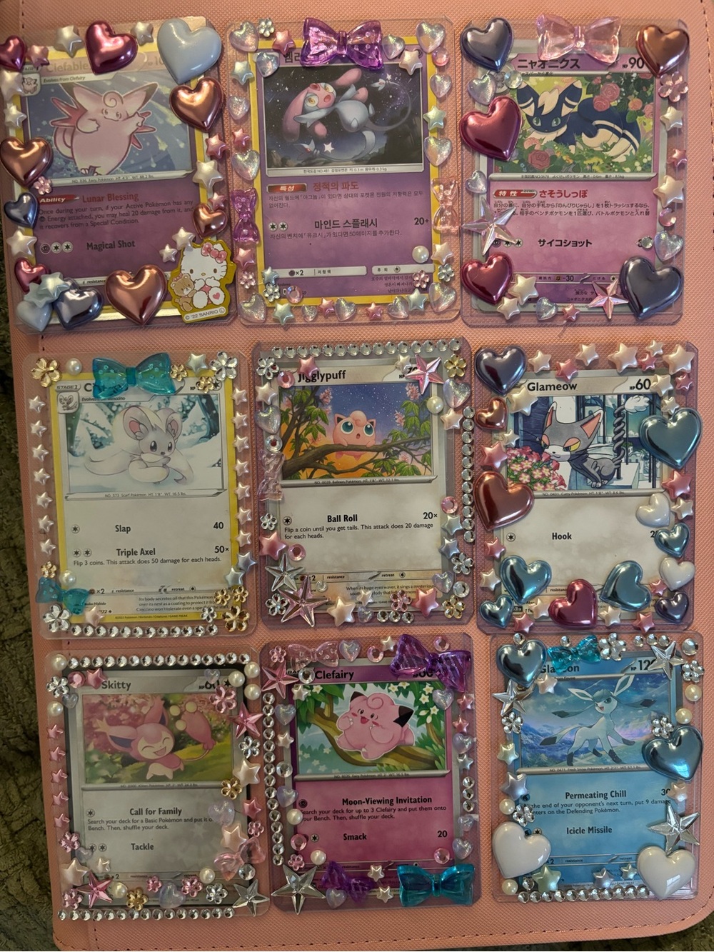 Pokemon Pink Purple and Blue Decorated too loaders + Trainer Cards